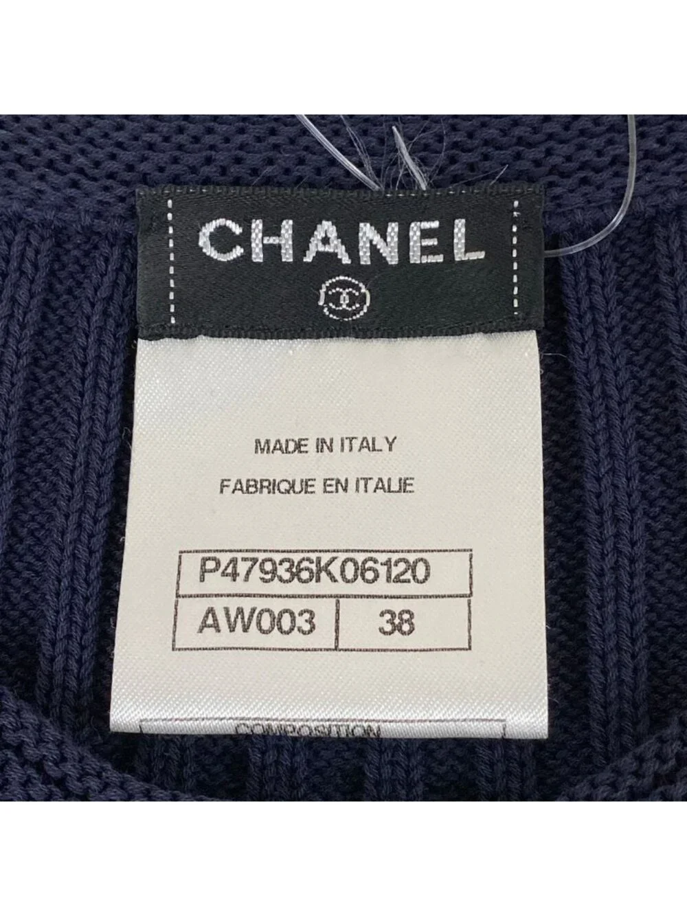 Chanel Cardigan M Navy Long Sleeve Cotton